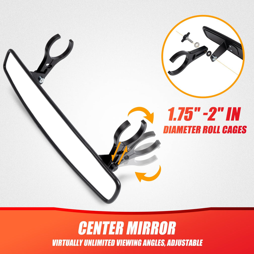 RANSOTO UTV Side Rear View Mirror and Center Mirror For 1.75" to 2" Roll Bar Compatible with Polaris RZR 900 1000 Turbo PRO XP, Honda Pioneer 1000, Yamaha Rhino, Kawasaki Teryx, Can-AM Maverick