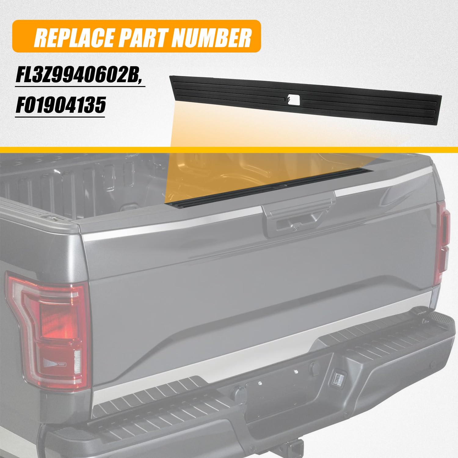 RANSOTO Tailgate Molding Top Trim Cap Compatible with 2015 2016 2017 2018 2019 2020 Ford F-150 F150 Flexible Step Center Piece Protector Cover Replaces FO1904135